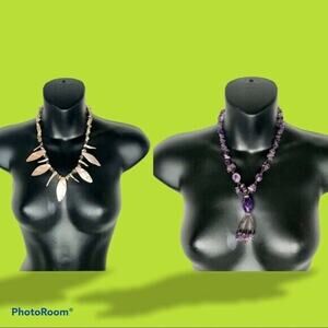 Bundle of 2 Necklaces Amethyst & Stone Jewelry Mother of Pearl Style Stones